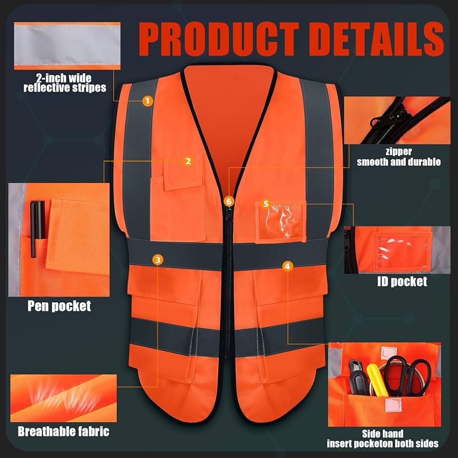 Amazon Vest M/Lサイズ TCCFCCT Hi Vis Vest 9 Pockets High Visibility Reflective
